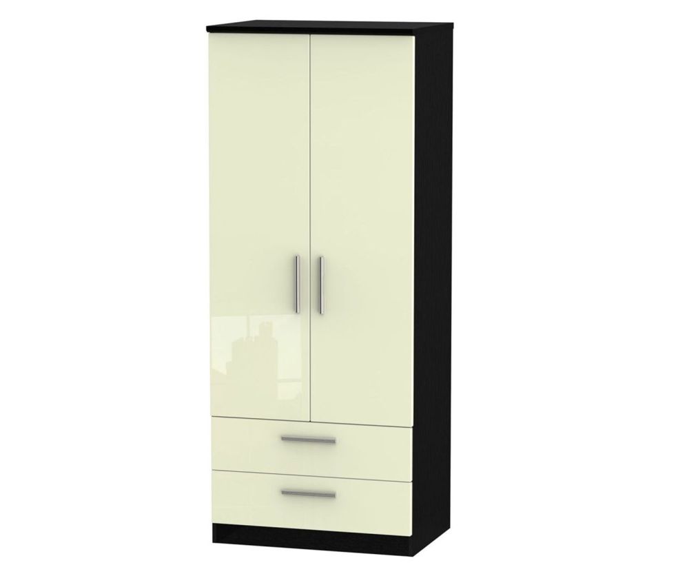 Welcome Furniture Knightsbridge High Gloss Cream and Black 2 Door 2 Drawer Wardrobe