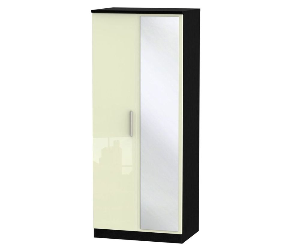 Welcome Furniture Knightsbridge High Gloss Cream and Black 2 Door Mirror Wardrobe
