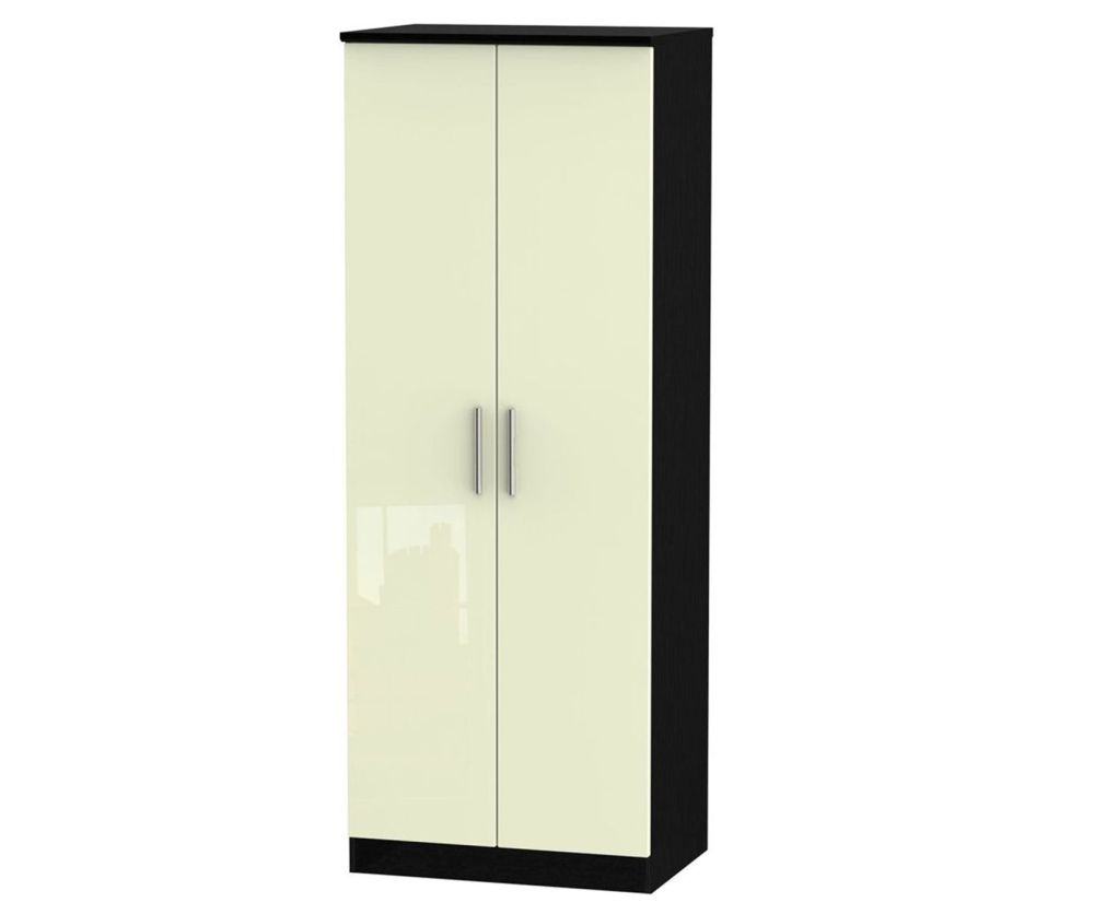 Welcome Furniture Knightsbridge High Gloss Cream and Black 2 Door Tall Plain Double Wardrobe