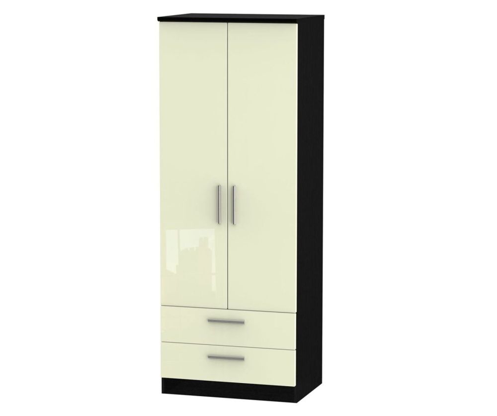 Welcome Furniture Knightsbridge High Gloss Cream and Black 2 Door 2 Drawer Tall Double Wardrobe