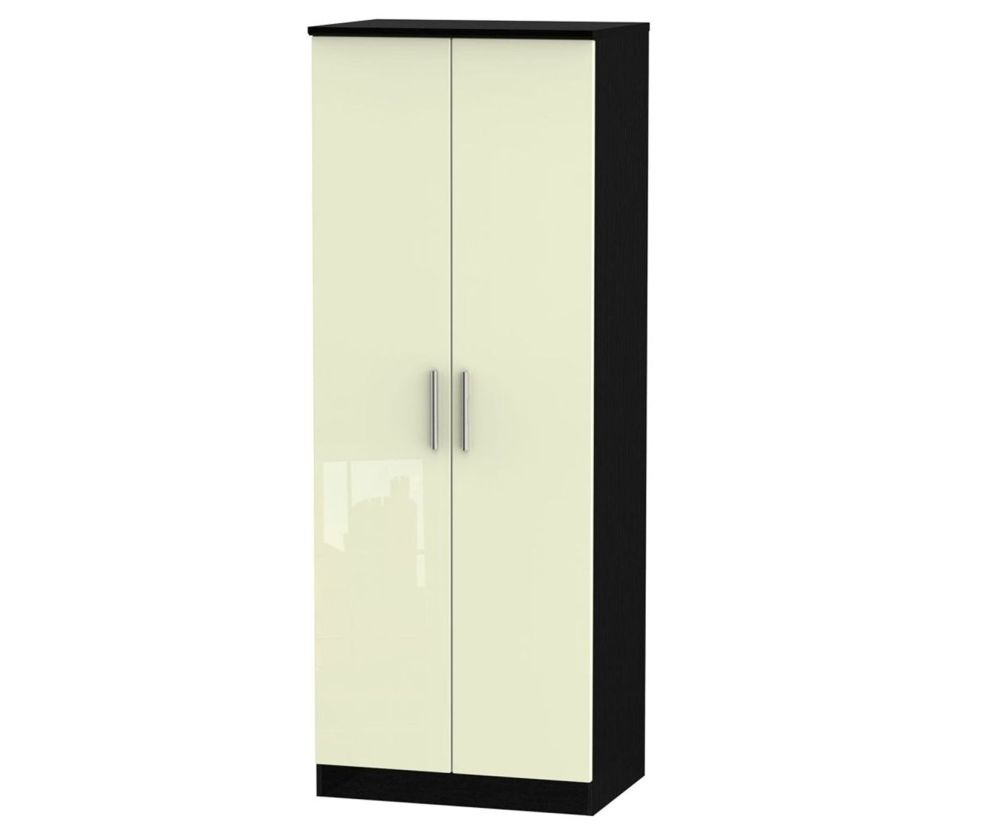 Welcome Furniture Knightsbridge High Gloss Cream and Black 2 Door Tall Double Hanging Wardrobe