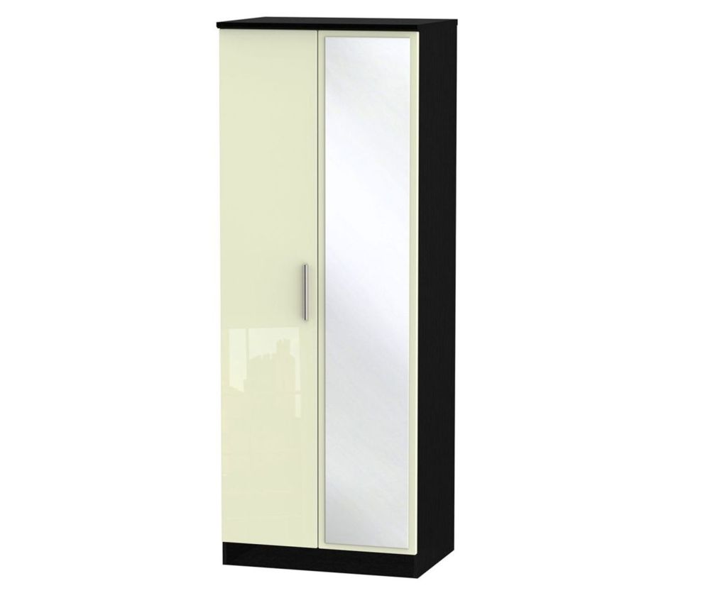 Welcome Furniture Knightsbridge High Gloss Cream and Black 2 Door Tall Mirror Double Wardrobe