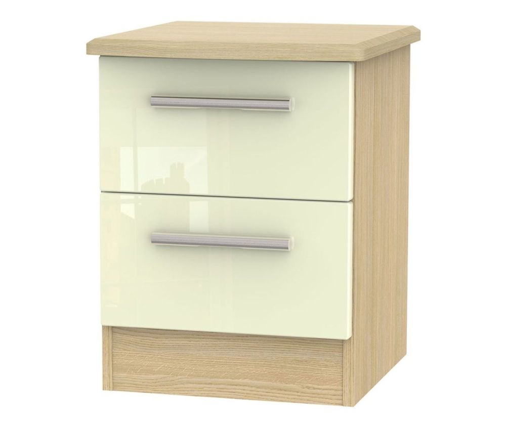 Welcome Furniture Knightsbridge High Gloss Cream and Light Oak 2 Drawer Locker Bedside Cabinet