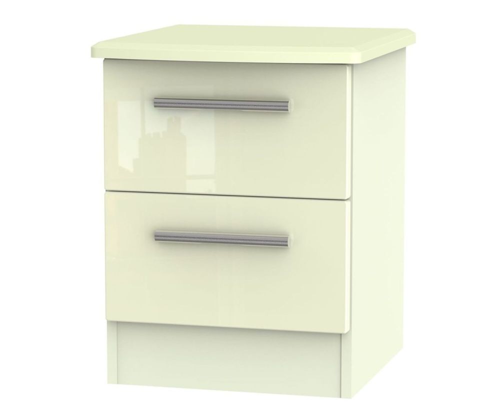 Welcome Furniture Knightsbridge High Gloss Cream 2 Drawer Locker Bedside Cabinet