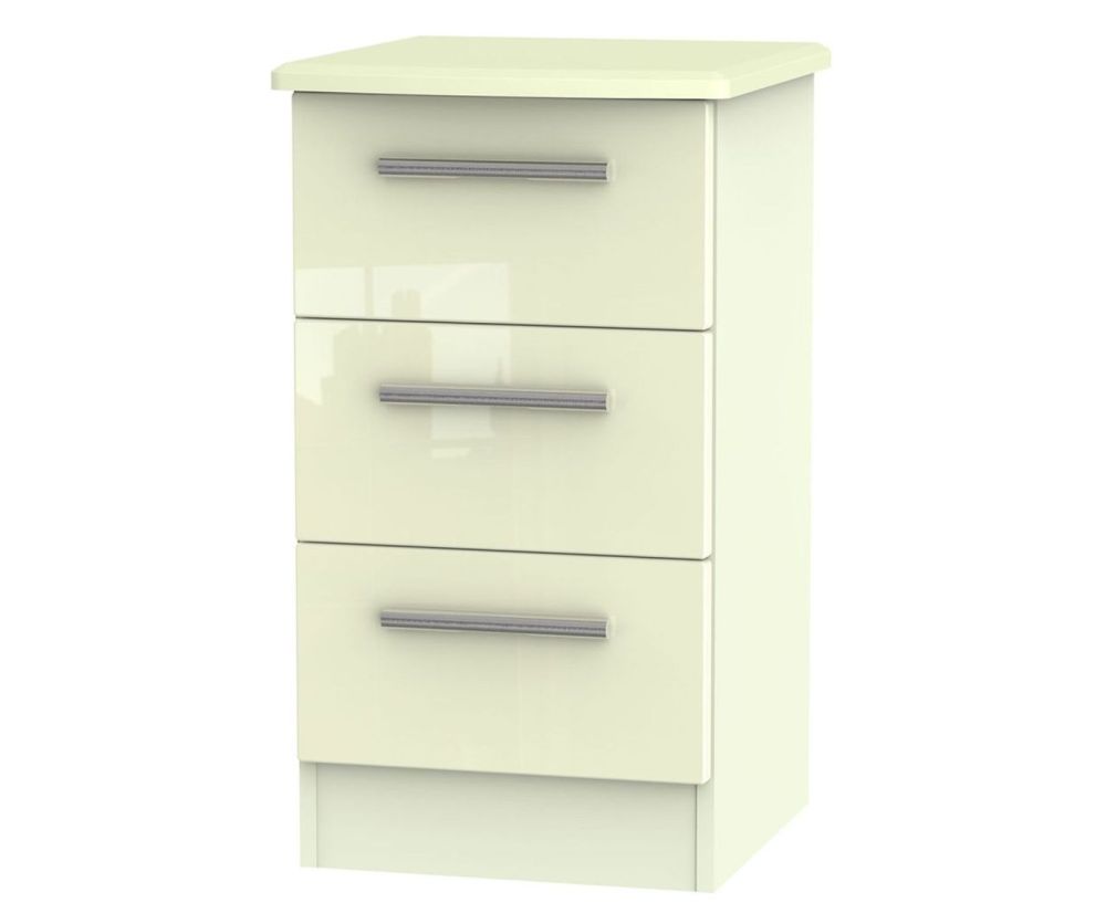 Welcome Furniture Knightsbridge High Gloss Cream 3 Drawer Locker Bedside Cabinet