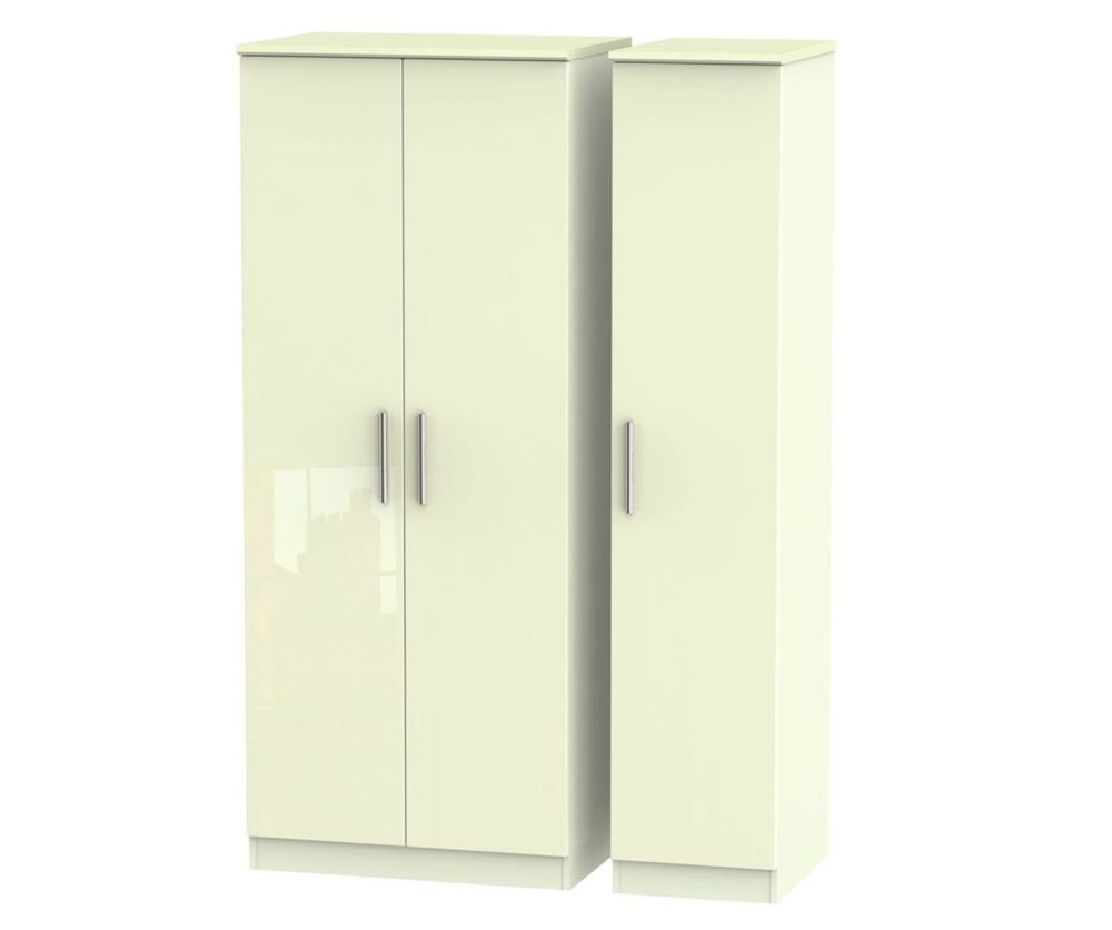 Welcome Furniture Knightsbridge High Gloss Cream 3 Door Plain Triple Wardrobe