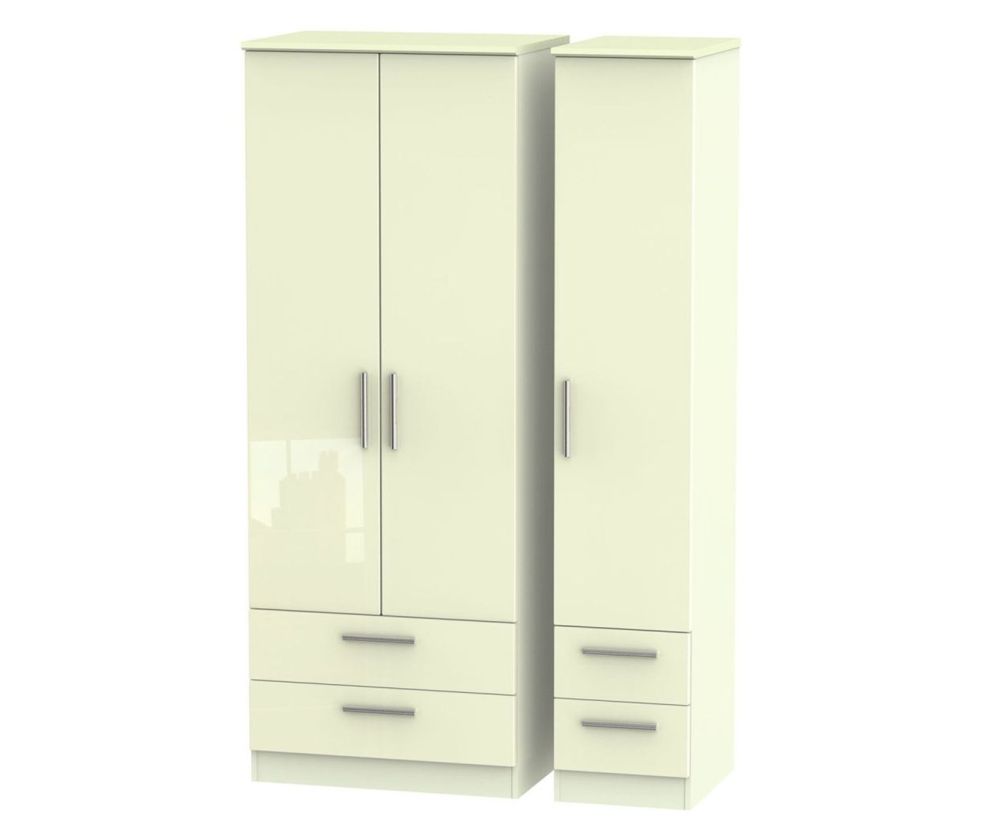 Welcome Furniture Knightsbridge High Gloss Cream 3 Door 4 Drawer Tall Triple Wardrobe