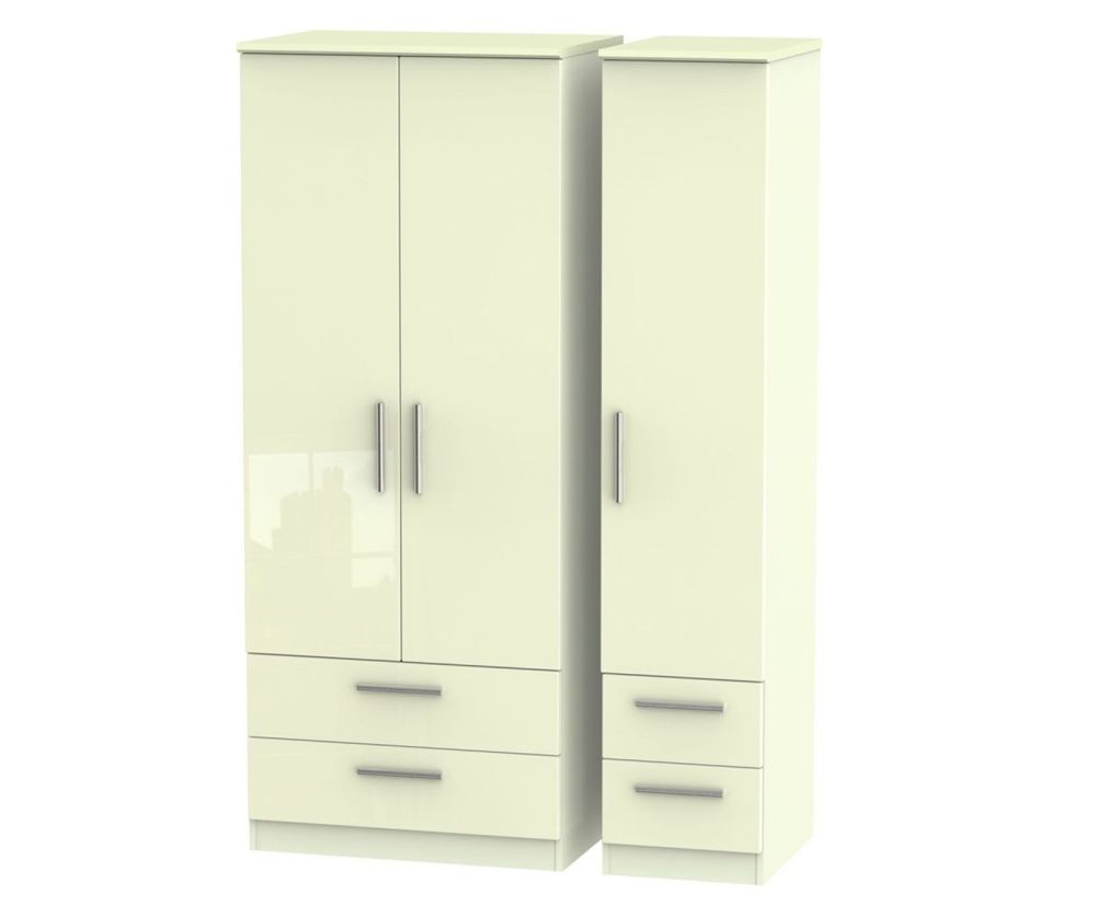 Welcome Furniture Knightsbridge High Gloss Cream 3 Door 4 Drawer Triple Wardrobe