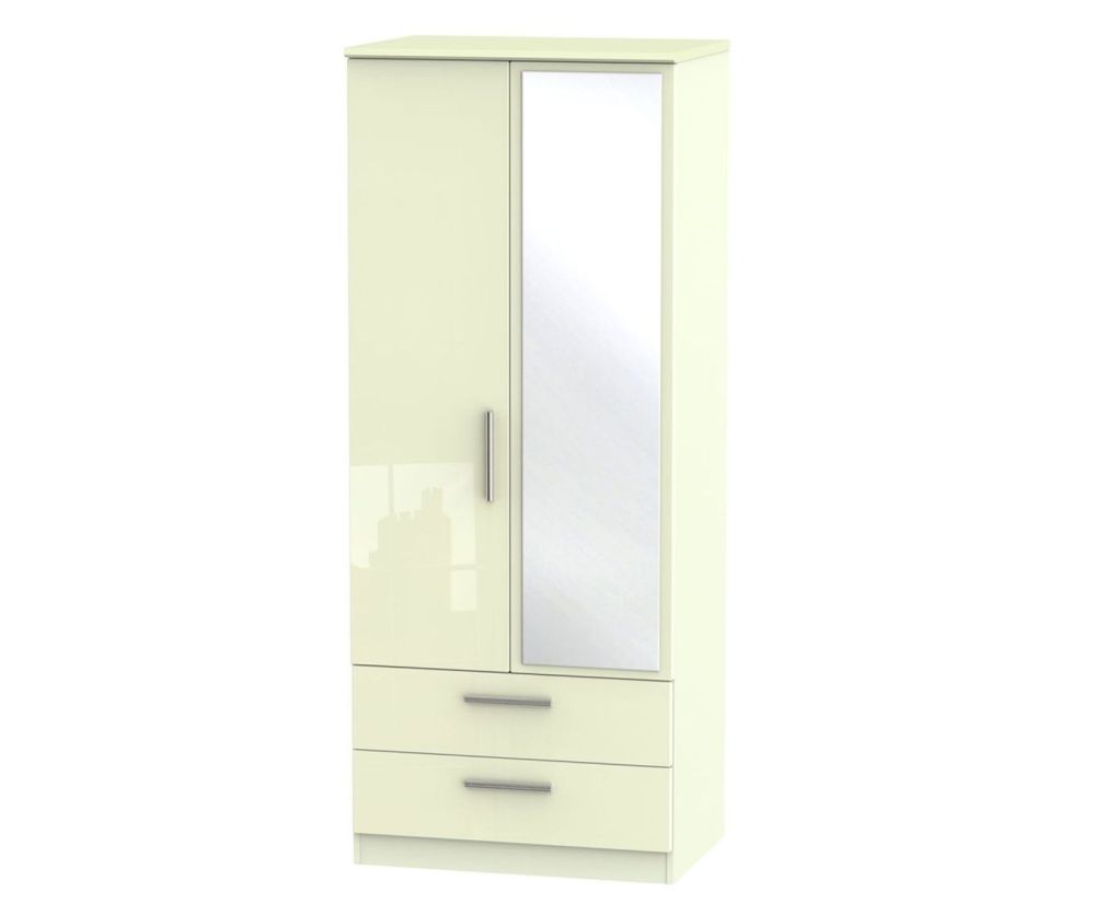 Welcome Furniture Knightsbridge High Gloss Cream 2 Door 2 Drawer Mirror Wardrobe