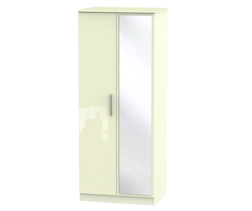 Welcome Furniture Knightsbridge High Gloss Cream 2 Door Mirror Wardrobe