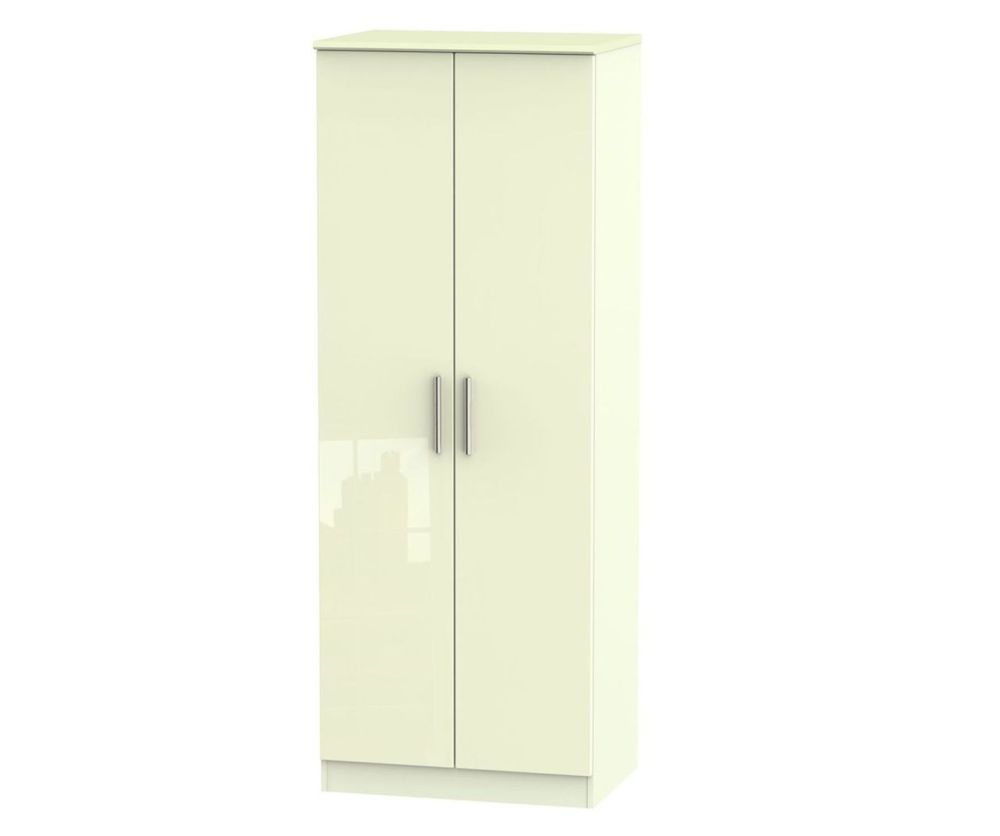 Welcome Furniture Knightsbridge High Gloss Cream 2 Door Tall Plain Double Wardrobe