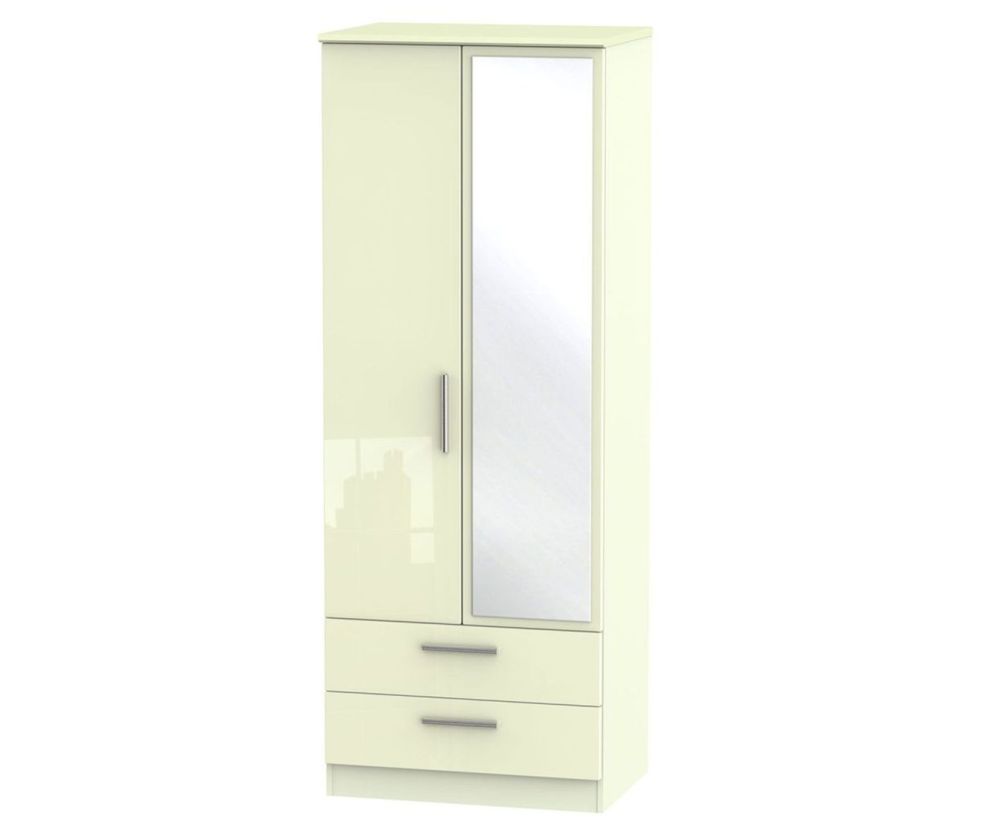 Welcome Furniture Knightsbridge High Gloss Cream 2 Door 2 Drawer Tall Mirror Double Wardrobe