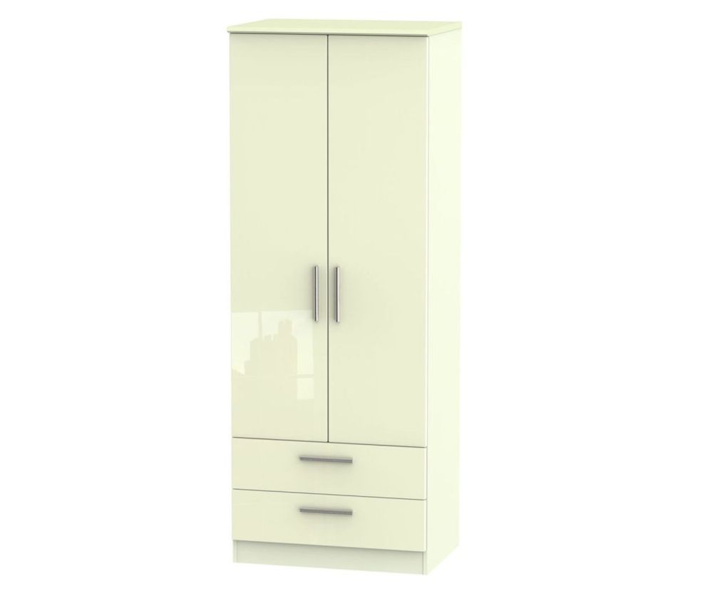 Welcome Furniture Knightsbridge High Gloss Cream 2 Door 2 Drawer Tall Double Wardrobe