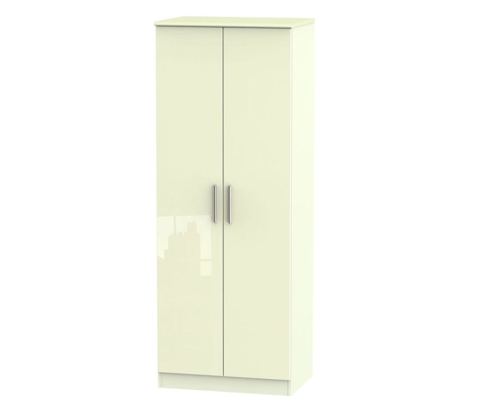 Welcome Furniture Knightsbridge High Gloss Cream 2 Door Tall Double Hanging Wardrobe