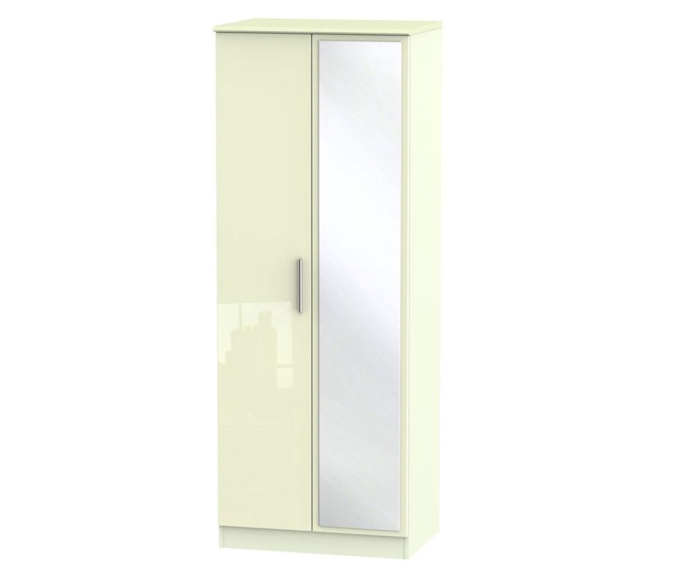 Welcome Furniture Knightsbridge High Gloss Cream 2 Door Tall Mirror Double Wardrobe