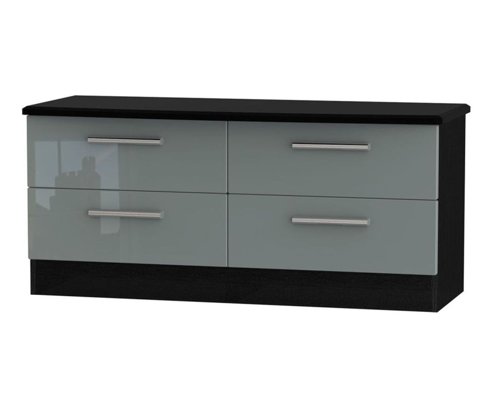 Welcome Furniture Knightsbridge High Gloss Grey and Black 4 Drawer Bed Box