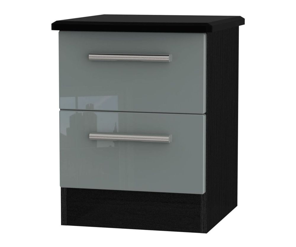 Welcome Furniture Knightsbridge High Gloss Grey and Black 2 Drawer Locker Bedside Cabinet