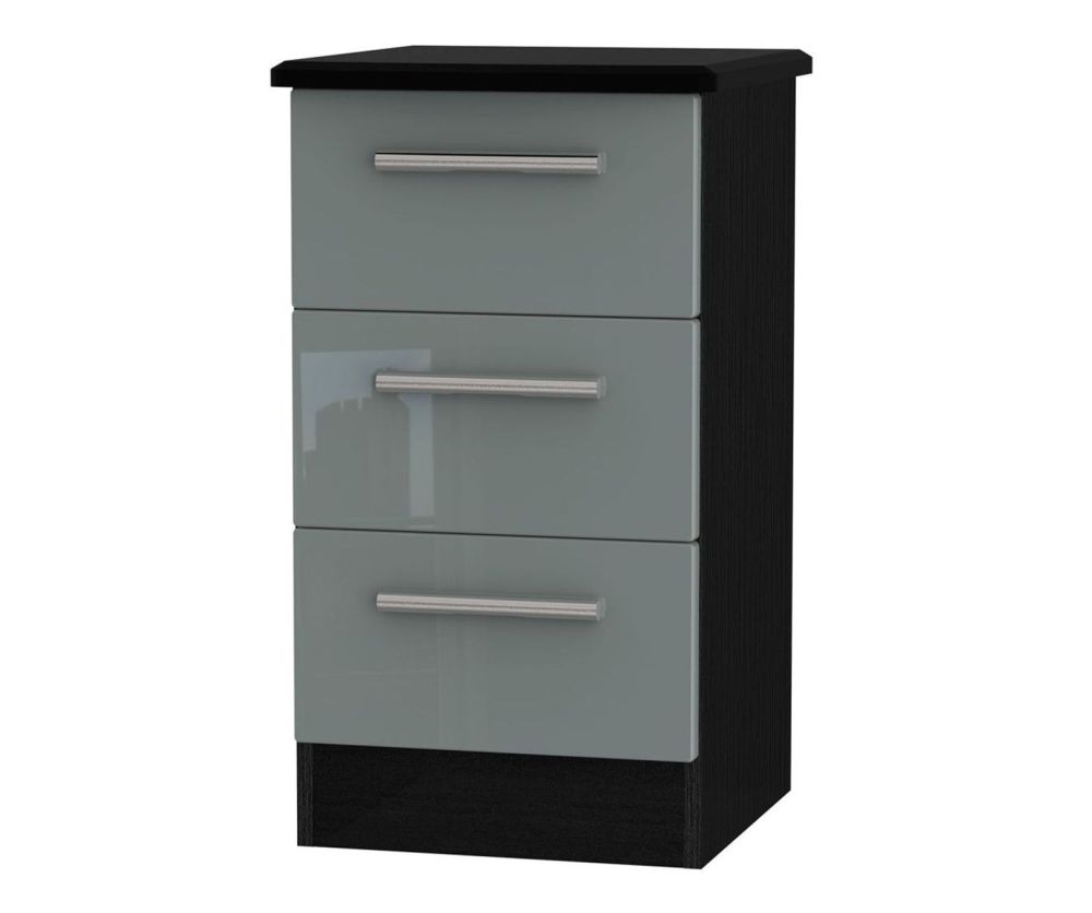 Welcome Furniture Knightsbridge High Gloss Grey and Black 3 Drawer Locker Bedside Cabinet