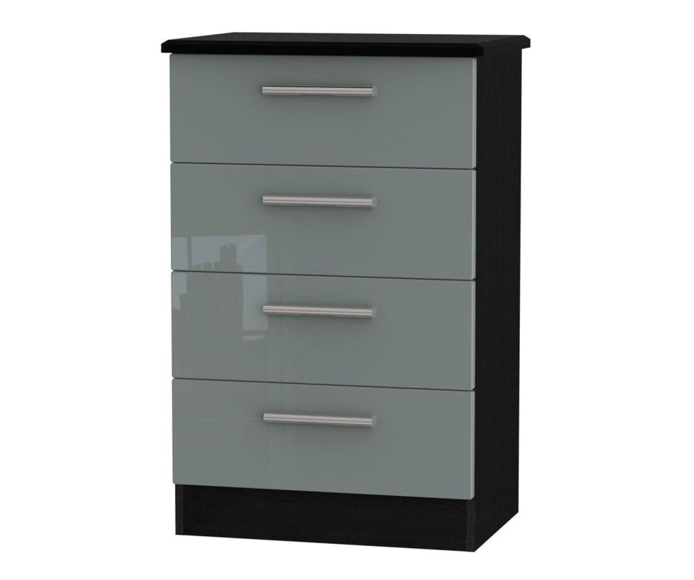 Welcome Furniture Knightsbridge High Gloss Grey and Black 4 Drawer Midi Chest