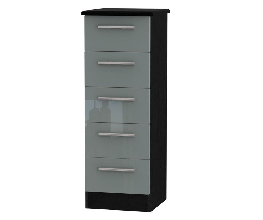 Welcome Furniture Knightsbridge High Gloss Grey and Black 5 Drawer Locker Chest