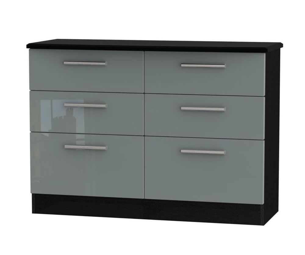Welcome Furniture Knightsbridge High Gloss Grey and Black 6 Drawer Midi Chest