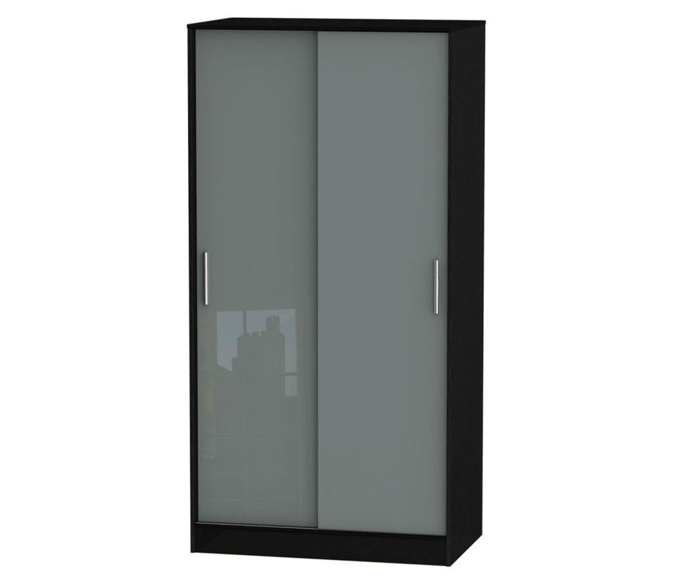 Welcome Furniture Knightsbridge High Gloss Grey and Black 2 Door Wide Sliding Wardrobe