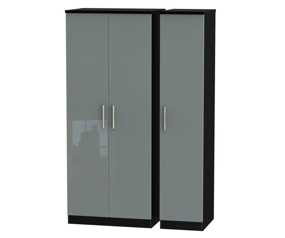Welcome Furniture Knightsbridge High Gloss Grey and Black 3 Door Plain Triple Wardrobe