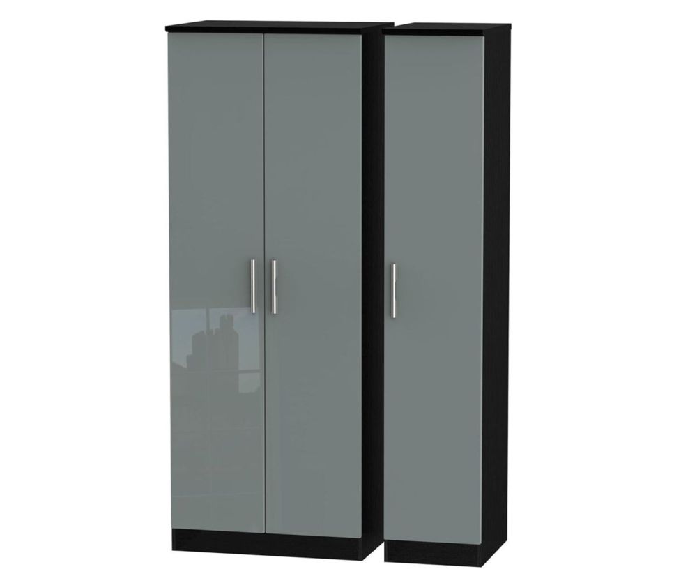 Welcome Furniture Knightsbridge High Gloss Grey and Black 3 Door Tall Plain Triple Wardrobe