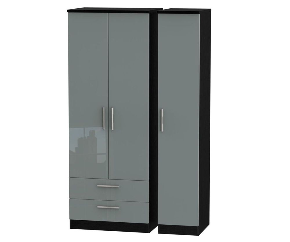 Welcome Furniture Knightsbridge High Gloss Grey and Black 3 Door 2 Drawer Tall Plain Triple Wardrobe
