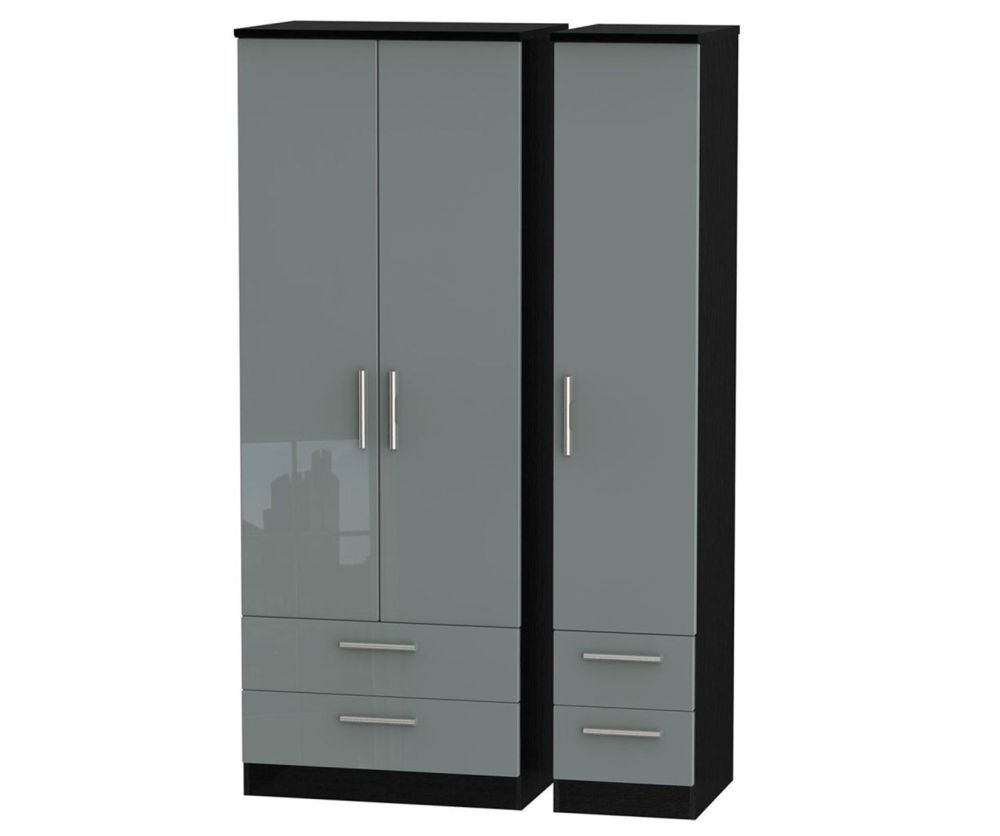 Welcome Furniture Knightsbridge High Gloss Grey and Black 3 Door 4 Drawer Tall Triple Wardrobe