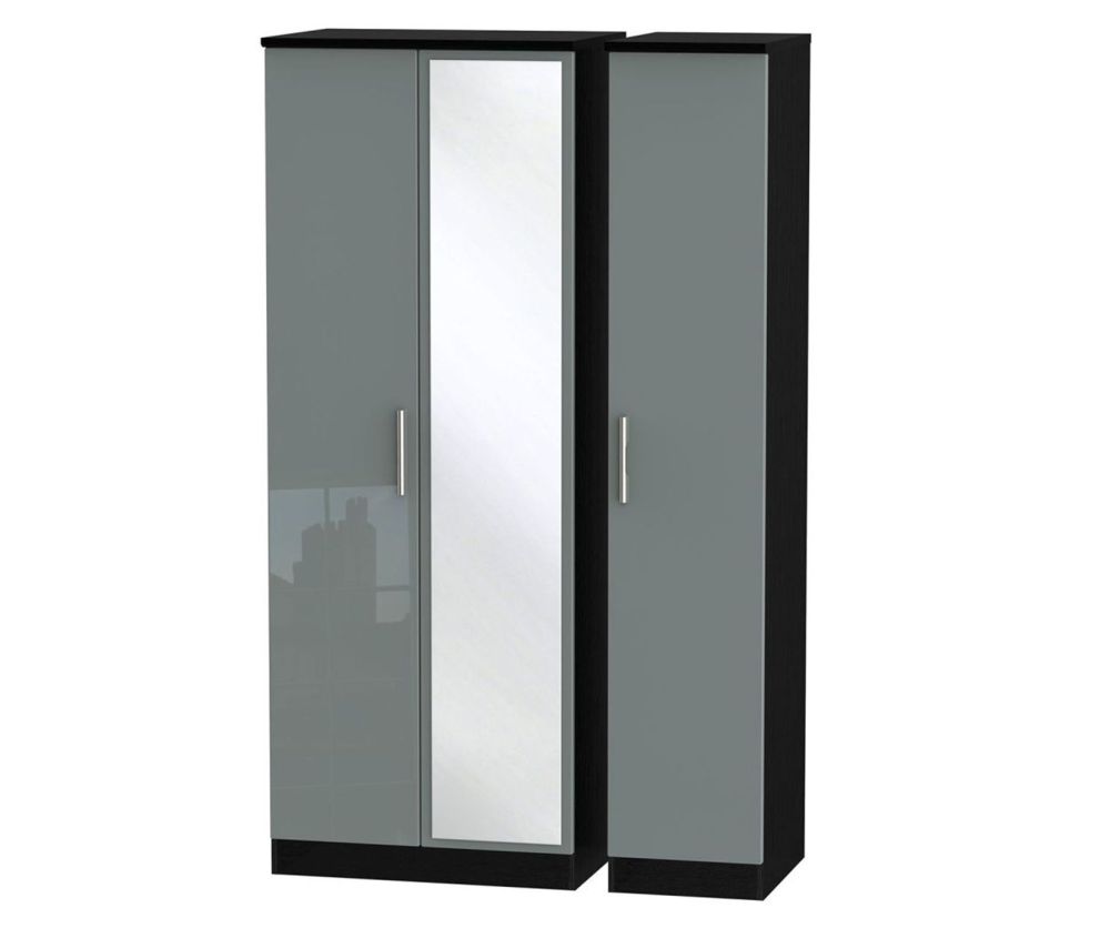 Welcome Furniture Knightsbridge High Gloss Grey and Black 3 Door Tall Mirror Triple Wardrobe