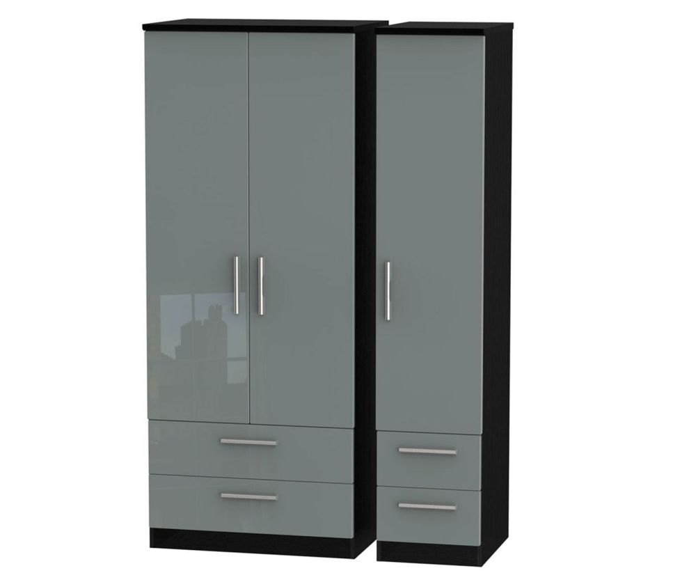 Welcome Furniture Knightsbridge High Gloss Grey and Black 3 Door 4 Drawer Triple Wardrobe
