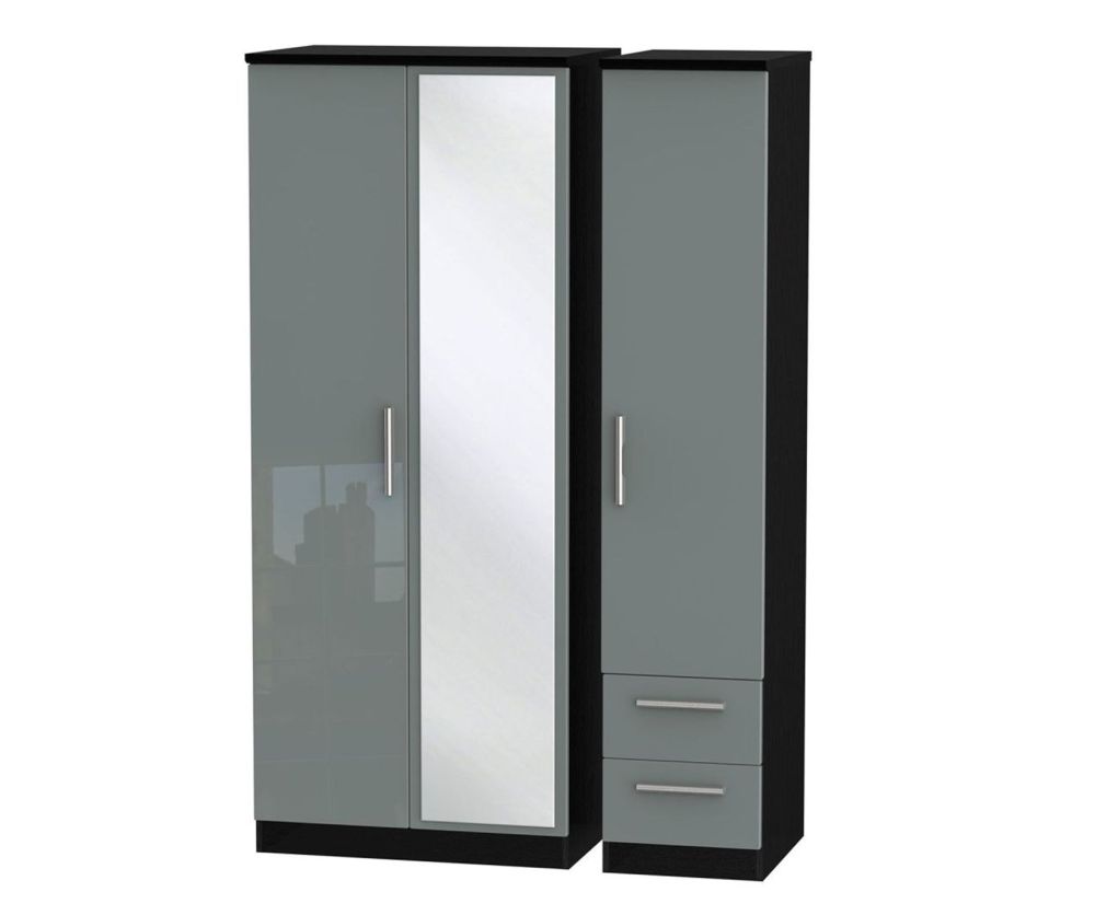 Welcome Furniture Knightsbridge High Gloss Grey and Black 3 Door 2 Drawer Mirror Triple Wardrobe