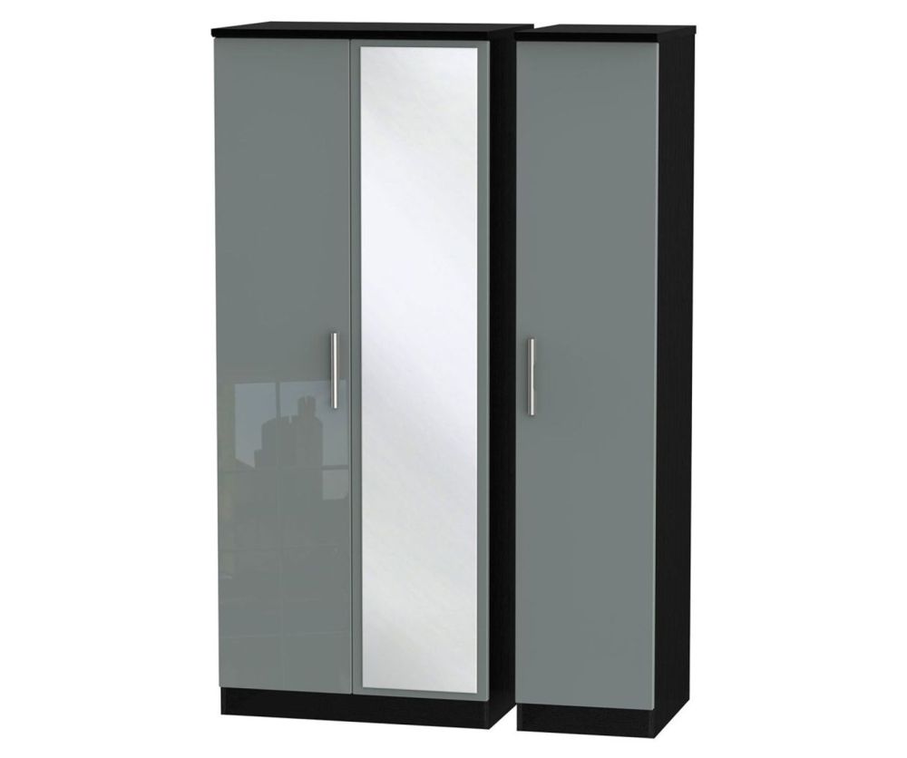 Welcome Furniture Knightsbridge High Gloss Grey and Black 3 Door Mirror Triple Wardrobe