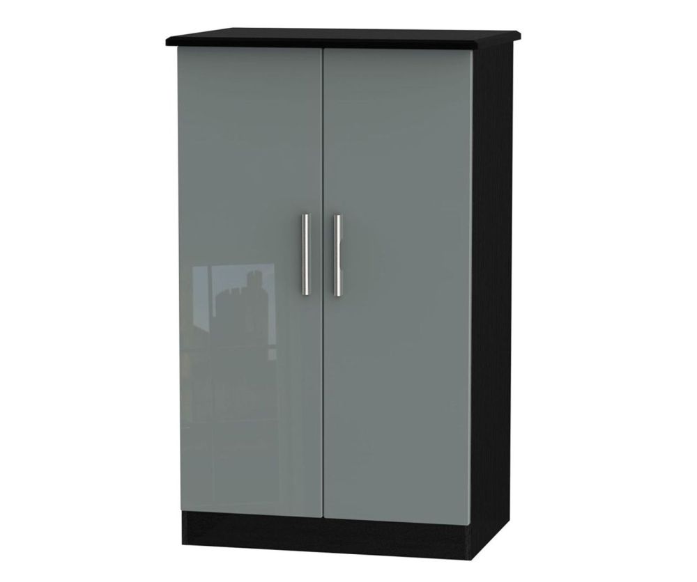 Welcome Furniture Knightsbridge High Gloss Grey and Black 2 Door Plain Midi Wardrobe