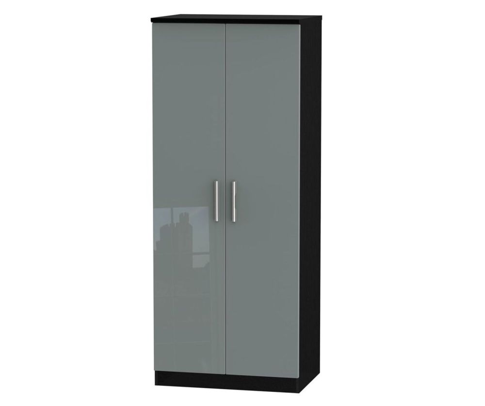 Welcome Furniture Knightsbridge High Gloss Grey and Black 2 Door Plain Wardrobe