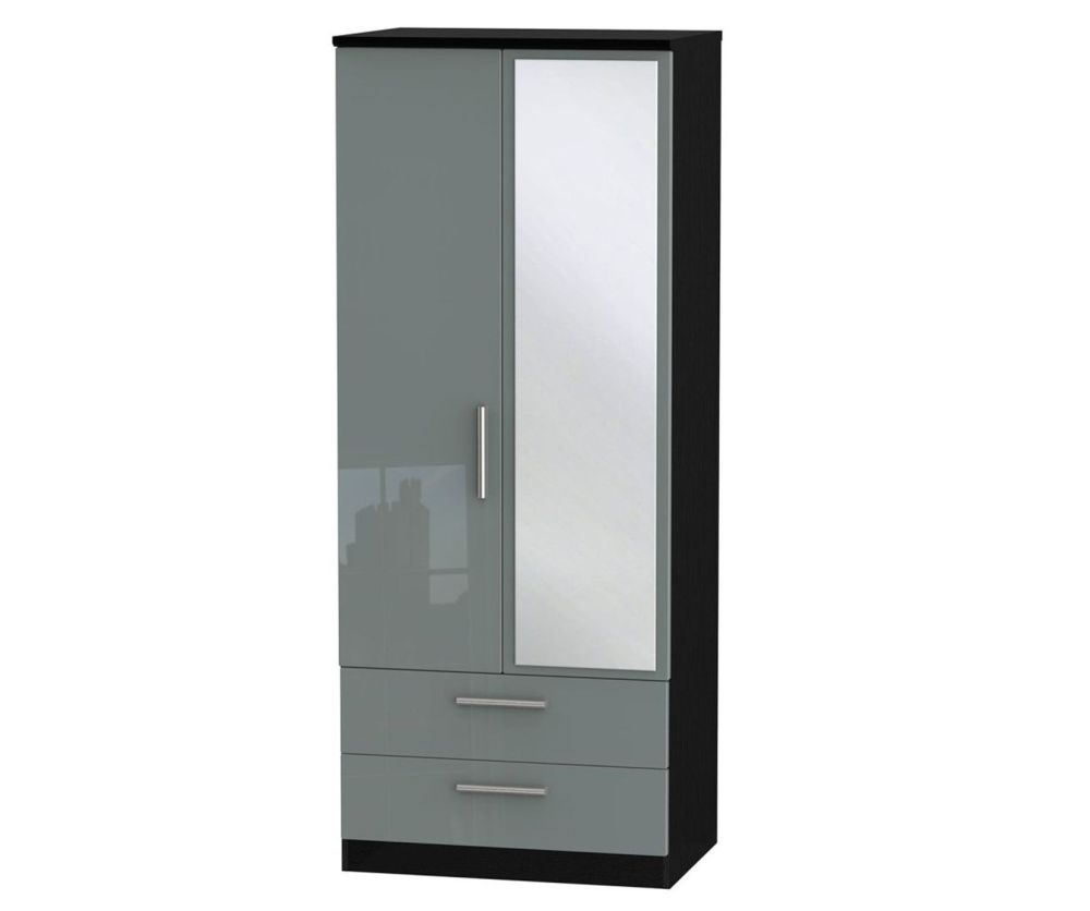 Welcome Furniture Knightsbridge High Gloss Grey and Black 2 Door 2 Drawer Mirror Wardrobe
