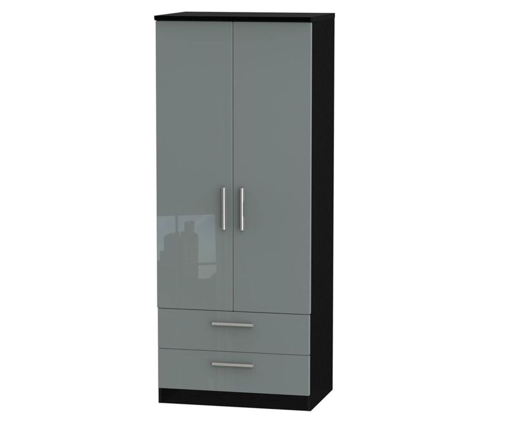 Welcome Furniture Knightsbridge High Gloss Grey and Black 2 Door 2 Drawer Wardrobe