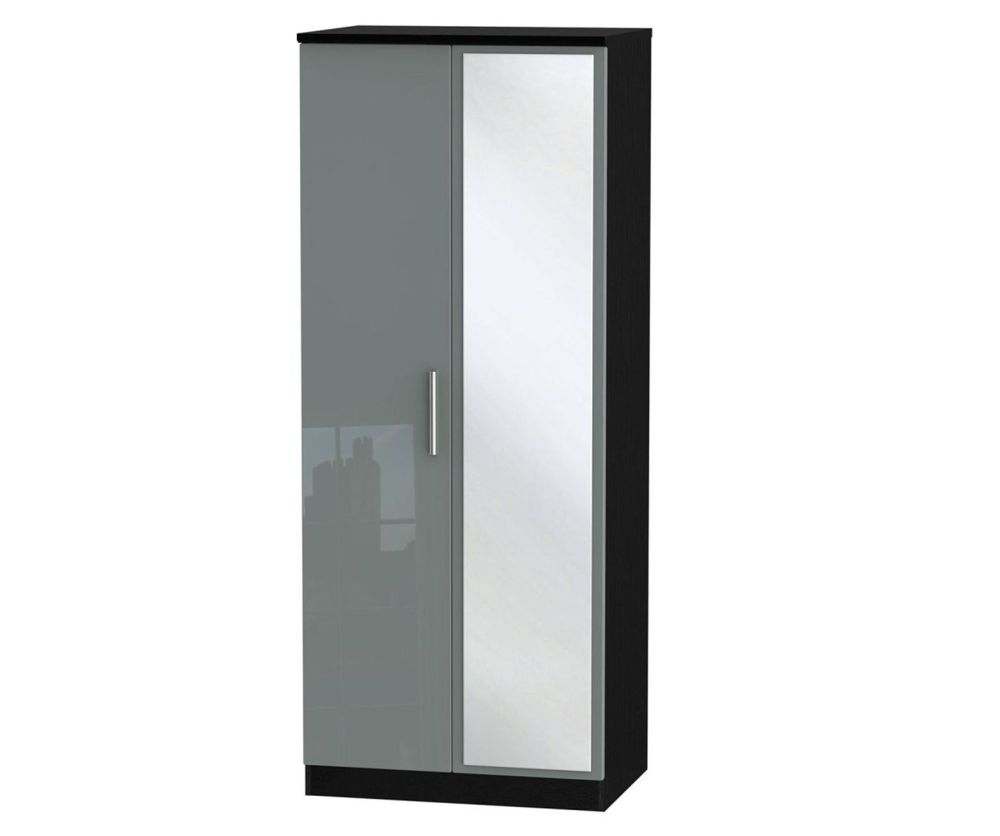 Welcome Furniture Knightsbridge High Gloss Grey and Black 2 Door Mirror Wardrobe