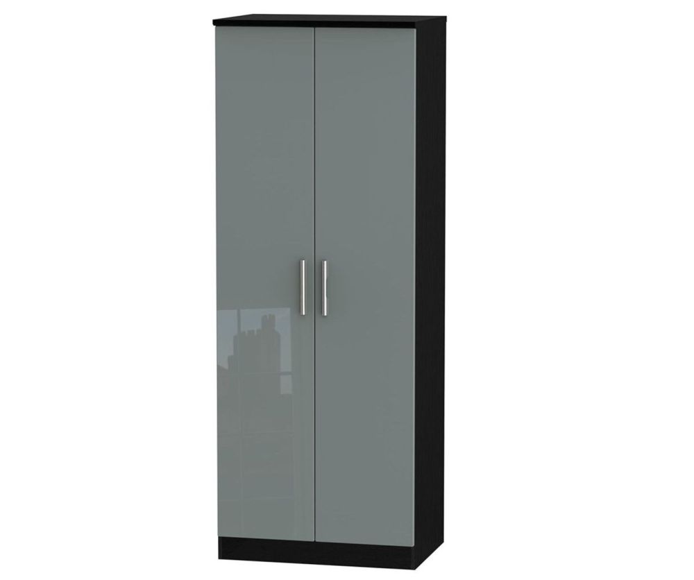 Welcome Furniture Knightsbridge High Gloss Grey and Black 2 Door Tall Plain Double Wardrobe