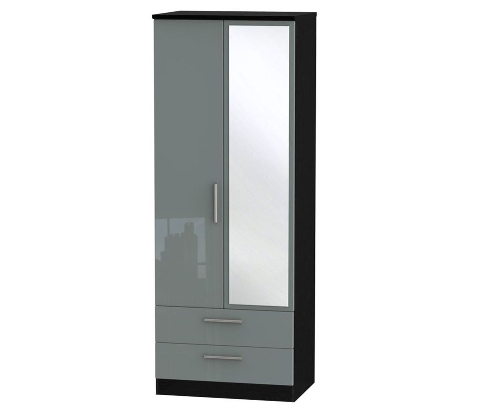 Welcome Furniture Knightsbridge High Gloss Grey and Black 2 Door 2 Drawer Tall Mirror Double Wardrobe