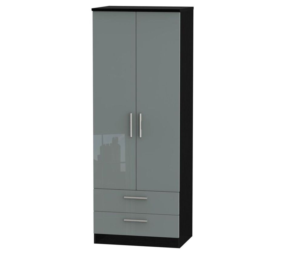 Welcome Furniture Knightsbridge High Gloss Grey and Black 2 Door 2 Drawer Tall Double Wardrobe