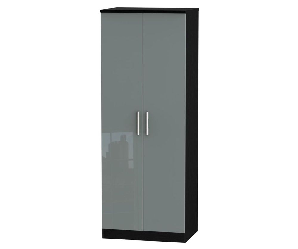 Welcome Furniture Knightsbridge High Gloss Grey and Black 2 Door Tall Double Hanging Wardrobe