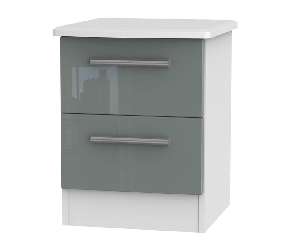 Welcome Furniture Knightsbridge High Gloss Grey and White 2 Drawer Locker Bedside Cabinet