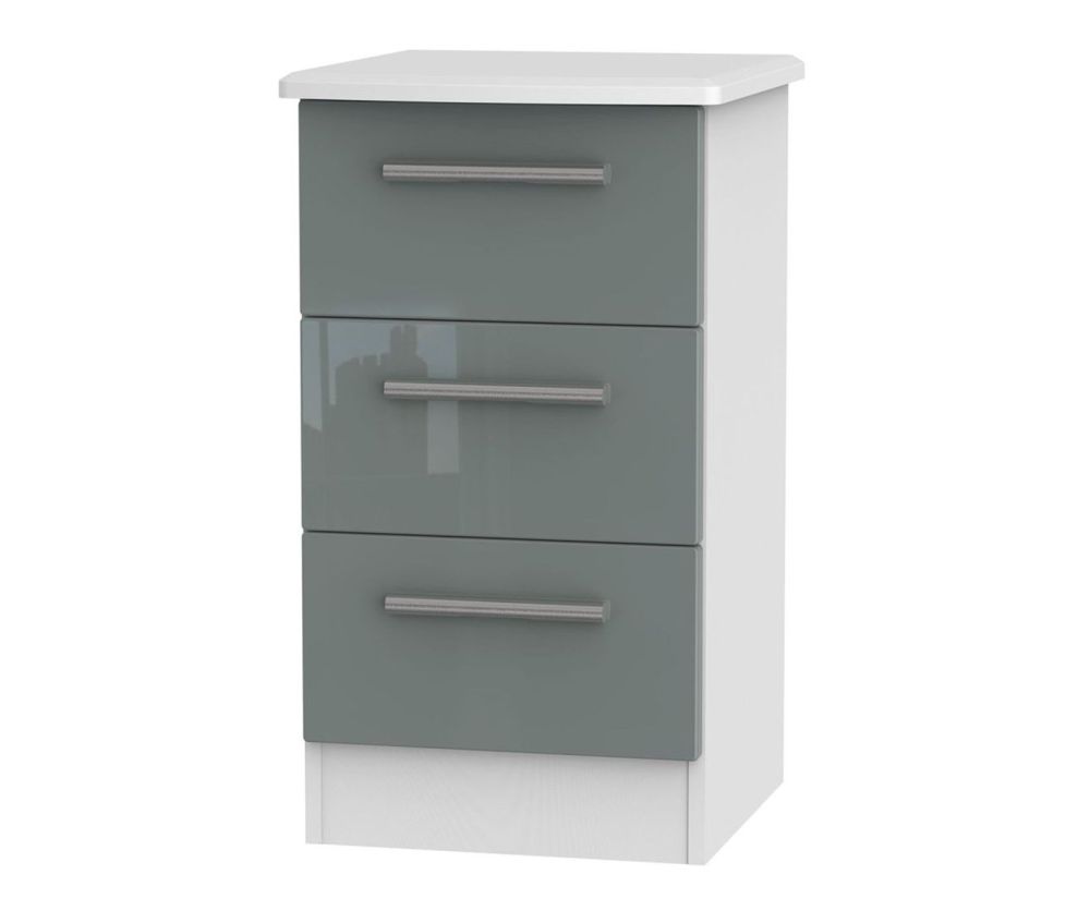 Welcome Furniture Knightsbridge High Gloss Grey and White 3 Drawer Locker Bedside Cabinet