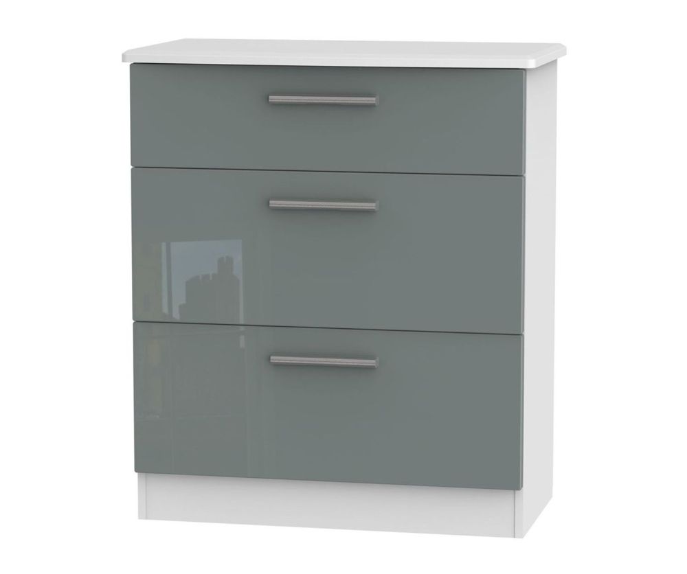 Welcome Furniture Knightsbridge High Gloss Grey and White 3 Drawer Deep Chest