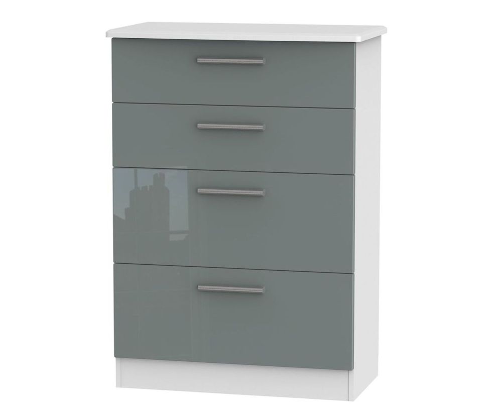Welcome Furniture Knightsbridge High Gloss Grey and White 4 Drawer Deep Chest