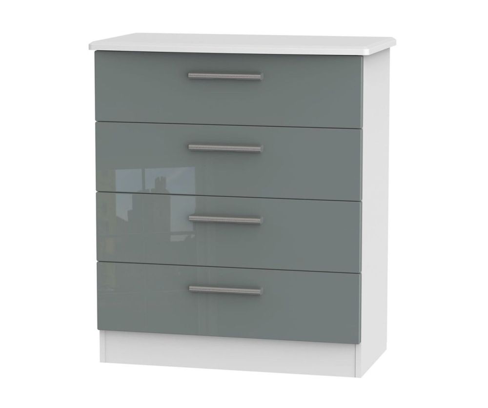 Welcome Furniture Knightsbridge High Gloss Grey and White 4 Drawer Chest
