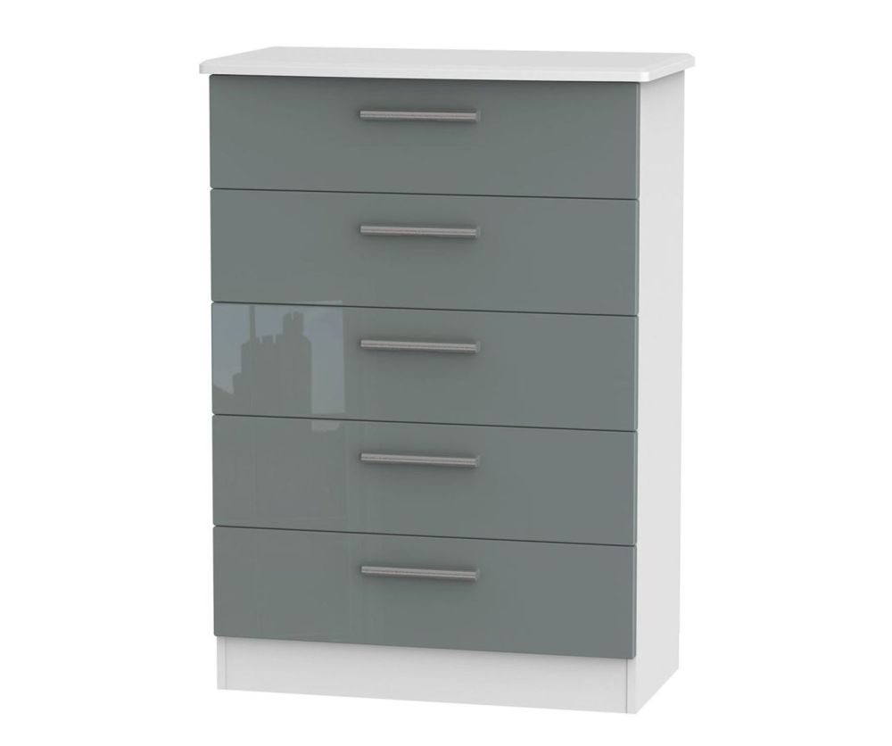 Welcome Furniture Knightsbridge High Gloss Grey and White 5 Drawer Chest