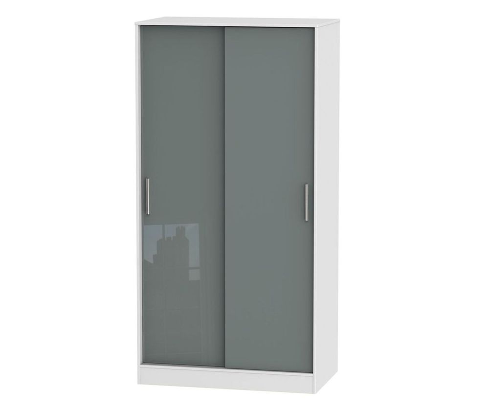 Welcome Furniture Knightsbridge High Gloss Grey and White 2 Door Wide Sliding Wardrobe